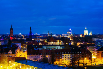 Wall Mural - Aerial view of Hanover, Germany skyline during the cloudy night