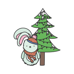 Poster - merry christmas celebration rabbit with scarf and decorative tree