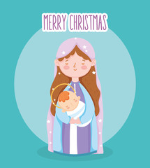 Wall Mural - mary with baby in arms manger nativity, merry christmas