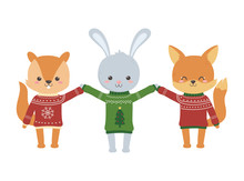 Merry Christmas Celebration Rabbit Squirrel And Fox Sweater Party