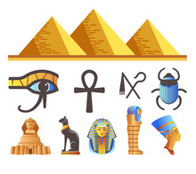 Egyptian Pyramids And Pharaohs, Egypt Symbols And Landmarks Isolated Icons