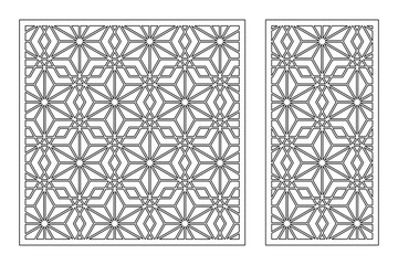 Wall Mural - Set decorative card for cutting. Linear geometric mosaic pattern. Laser cut. Ratio 1:1, 1:2. Vector illustration.