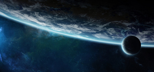 Leinwandbilder - Distant planet system in space with exoplanets 3D rendering elements of this image furnished by NASA