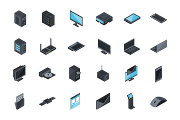 technology hardware device computer icons set isometric