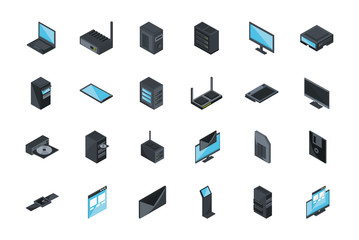 technology hardware device computer icons set isometric
