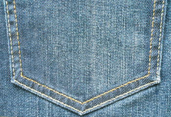 Wall Mural - Closeup view of blue jeans pocket  ,denim with seam of fashion design,Jeans background with copy space ,pattern for backdrop or wallpaper