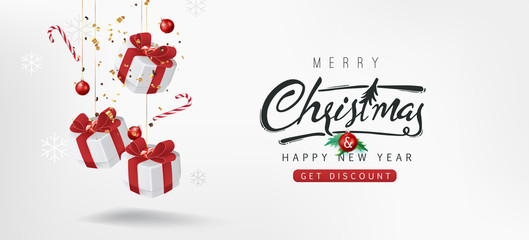 Wall Mural - merry christmas sale banner background.merry christmas text calligraphic lettering vector illustrati