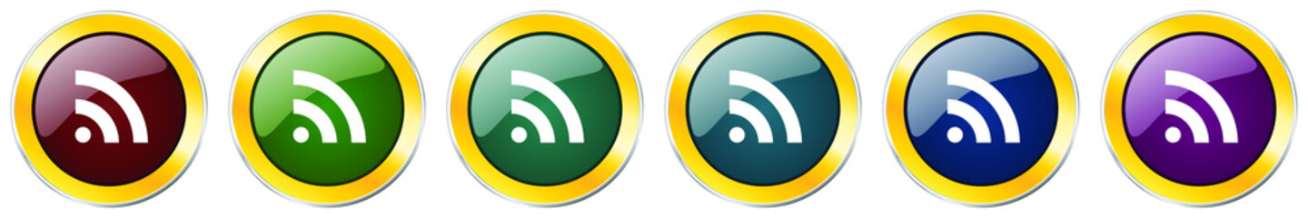 Aufkleber - Rss glossy icon set, silver metallic golden vector illustrations in 6 options for web design and mobile applications