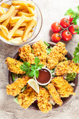 Wall Mural - Chicken strips in cornflakes breadcrumb