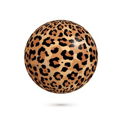 Wall Mural - Vector 3d realistic sphere in leopard print skin colors isolated on white background with shadow. Wild cat fur ball for trendy design element, card, template, web, poster, decoration, holiday.