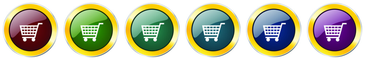 Leinwandbilder - Shopping cart glossy icon set, silver metallic golden vector illustrations in 6 options for web design and mobile applications