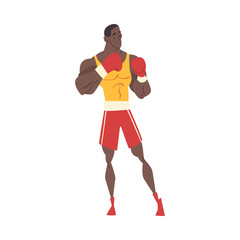 Poster - Male Boxer Character in Sports Uniform and Boxing Gloves, Active Sport Lifestyle Vector Illustration