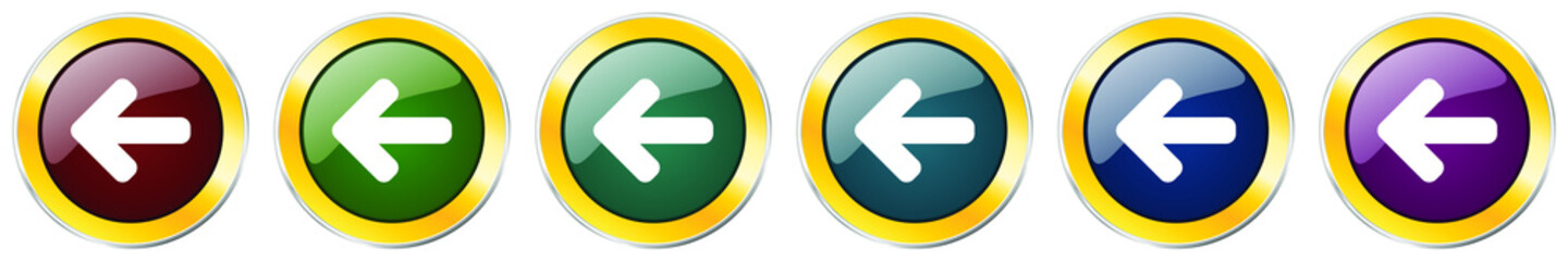Fototapete - Left arrow glossy icon set, silver metallic golden vector illustrations in 6 options for web design and mobile applications