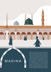 Wall Mural - Masjid Nabawi at Madina Saudi Arabia. Important places to go when you go to Hajj&Umrah with minimal style design for brochure template background banner poster flyer Split layer of text and background