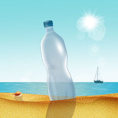 Poster - plastic bottle on the beach