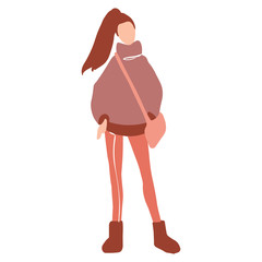 Wall Mural - Vector girl in a flat style. Young woman with bag dressed in trendy clothes.