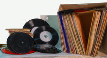 Pile Of 45 And 33 RPM Vinyl Records Used. And Dirty Even