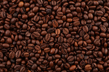 Wall Mural - roasted coffee bean background, top view