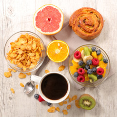 Poster - coffee cup, cornflakes and mixed fruit