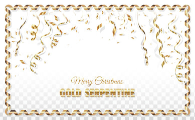 Banner - layout for Merry Christmas and Happy New Year. Greeting card with streamer and golden confetti. On a white background vector