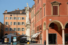 Italy /Modena – June 23, 2019: Piazza Roma And The Military Academy In Modena In Emilia-Romagna. It Is Known For Its Balsamic Vinegar, Opera And Ferrari And Lamborghini Sports Cars.