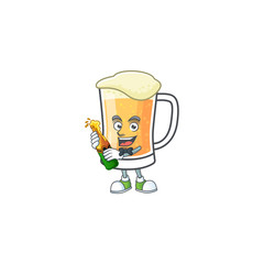 Wall Mural - Cartoon a mug of beer bring beer mascot.