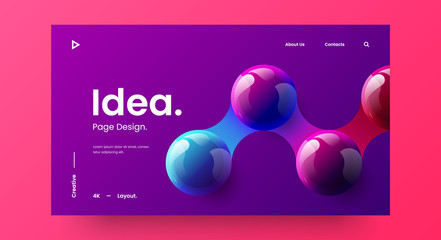 Creative horizontal website screen part for responsive web design project development. 3D colorful balls geometric banner layout mock up. Corporate landing page block vector illustration template.