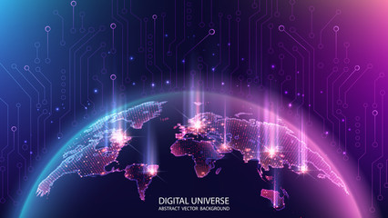 Wall Mural - map of the planet. world map. global social network. future. vector. violet and blue futuristic back