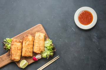 Wall Mural - Vegetarian spring roll with  sweet sauce