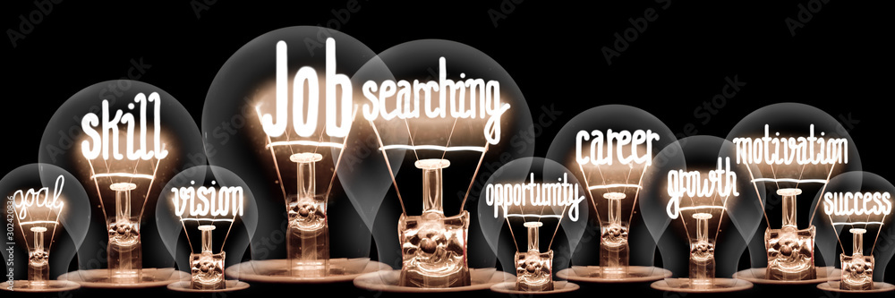 Light Bulbs with Job Searching Concept - obrazy, fototapety, plakaty 