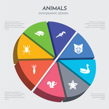 Animals Concept 3d Chart Infographics Design Included Spider, Squid, Squirrel, Starfish, Swan, Tiger, Toucan, Turtle Icons