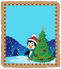 Wall Mural - Penguin with Christmas tree parchment 2