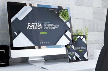 Canvas Print - responsive devices showing responsive digital agency website on desktop