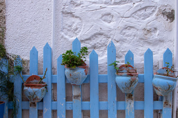 Pale blue picket fence