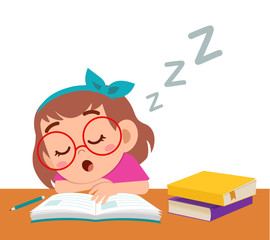 Wall Mural - happy cute girl sleep while study in class