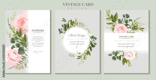 Flowers. Greeting cards with roses , can be used as invitation card for weddi...
