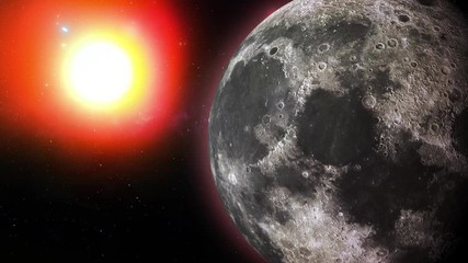 Wall Mural - Moon rotates around its axis and approaching away in the colored galaxy. Earth's natural satellite - animation motion. Video contains: Moon, Luna, Milky Way, Space, Planet, Galaxy, Stars, Cosmos. 4k