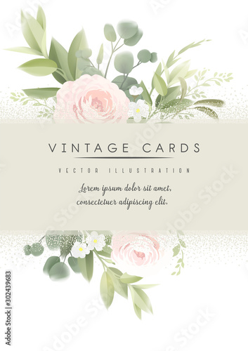 Flowers. Greeting card with roses , can be used as invitation card for weddin...