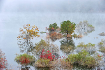 Wall Mural - Morning Landscape of the Yongdam lake in Jucheon-myeon, Jinan-gun, South Korea.