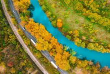 Aerial Photo Of Autumn Trees And Blue River