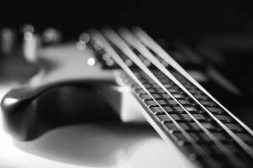 bass guitar closeup . black and white