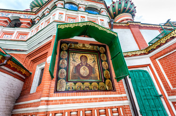 Wall Mural - Facade icon on the wall of the Protecting veil Cathedral (late 17th century)