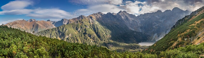 Beautiful autumn panorama landscape with a view of the Tatra Mountains