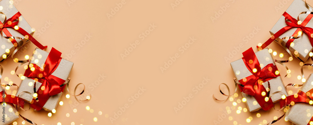 2025 Merry Christmas and New Year congratulation card with many gift ...
