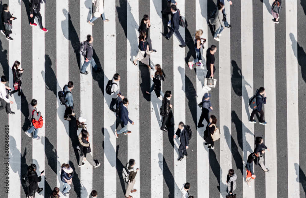 Zebra crossing Ginza street crowd walk on crosswalk Tokyo
