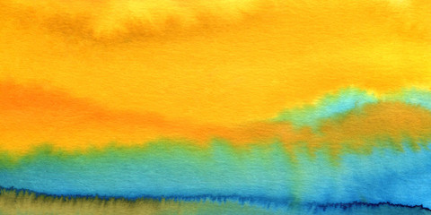 beautiful colorful watercolor texture bright background, orange, blue, green color modern aquarelle 