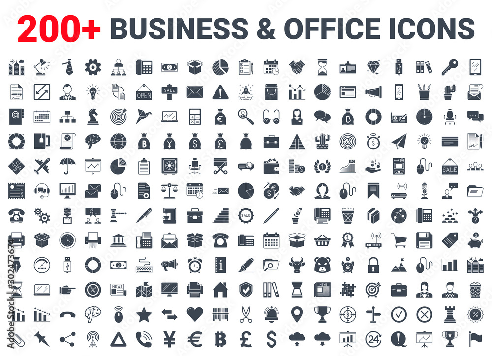 Business, office, finance icons set. - obrazy, fototapety, plakaty 