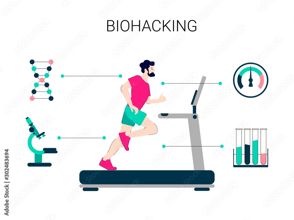 Biohacking vector illustration. Flat tiny self improvement persons ...