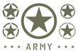 Set of Army Star Green Olive Color. Military Insignia Symbol