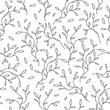 Decorative seamless monochromatic pattern with black sprouts with leaves on white background. Ideall for fabric, wallpaper, wrapping paper, pattern fills, textile, web page textures. Vector Eps 10